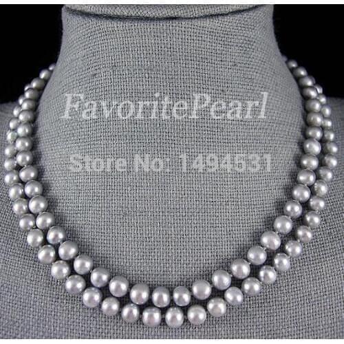 Gray Pearl Necklace 35.5 Inches 7-8mm Gray Color Freshwater Pearl Long Necklace Wholesale Jewelry Free Shipping