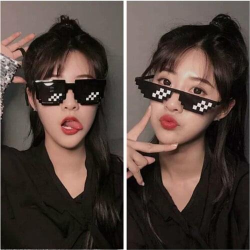 Thug Life Mosaic Glasses Sunglasses 8 Bits Pixelated Eyeglasses Props Trendy Cool Super Men Women Party Decoration Gift