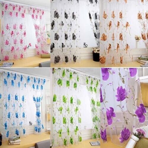 Flowers Modern Sheer Tulle Curtains for Living Room Bedroom Voile Sheer Curtains for Window Tulle Curtains Drapes 100x130cm