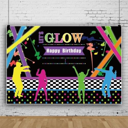 Glow Neon Birthday Backdrops for Photography Retro Disco Hip Hop Crazy Party Background Colorful Splatter Laser Ray Dark Night