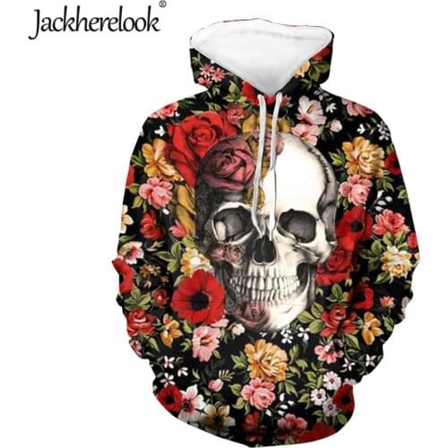 Jackherelook Oversize Sweatshirt Streetwear Sugar Skull Floral Print Hoodies Pullovers 2020 Fashion Harajuku Autumn Hoodie Mujer