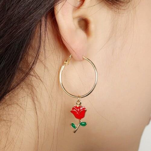 Timlee E159 Free Shipping ,Contracted Sweet Rose Leaf Alloy Drop Earring Beautiful Jewelry wholesale