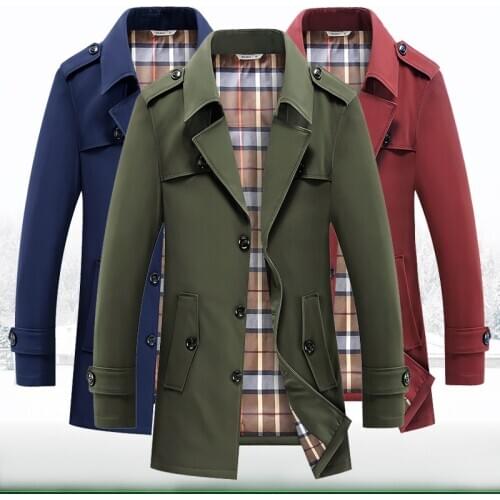 Men Trench British Style Classic Trench Coat Hotsale Mens 2020 Autumn Medium Long Light Jacket Fashion Lapel Male Windbreaker