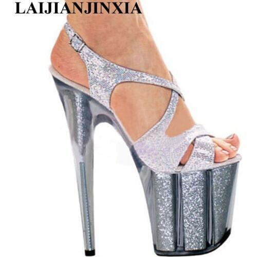 LAIJIANJINXIA Sexy Pole Dancing Shoes 20 CM High Heels Shoes 10 CM Platform Thin Heels Sandals Model Dance Shoes E-128