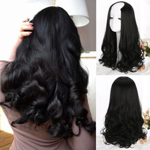 U-shaped Half Wig Long Wavy Curly Hair Synthetic 24 inches Natural Female Long Black Brown Wig Heat-resistant Synthetic Wig