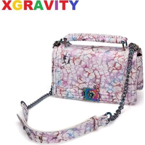 XGRAVITY New Fashion Bags 2021 New PU Colorful Printed Bag Leisure Chain Handbags Female Tote Bag Shoulder Messenger Bags H027