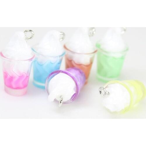 Yamily 10Pcs/Resin Sundae Charm Food Simulation Dollhouse Ice-cream Bottle DIY Pendant Jewelry For Keychain Earrings Necklace