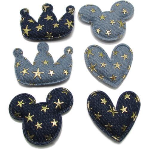 10-50Pcs Denim Cloth Pentacle/Heart Appliqued DIY Craft Art Kids Girl Headwear Hair Pin Accessories Material Padded Embossing