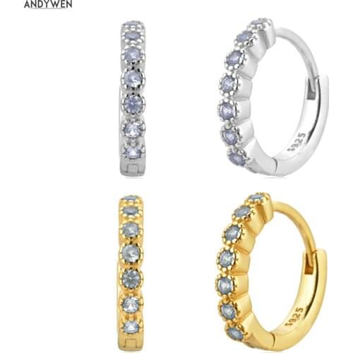 ANDYWEN 925 Sterling Silver Light Blue Zircon CZ Huggies 9.5mm Hoops Luxury CZ Women Hoop Crystal Jewelry For Rock Punk Piercing
