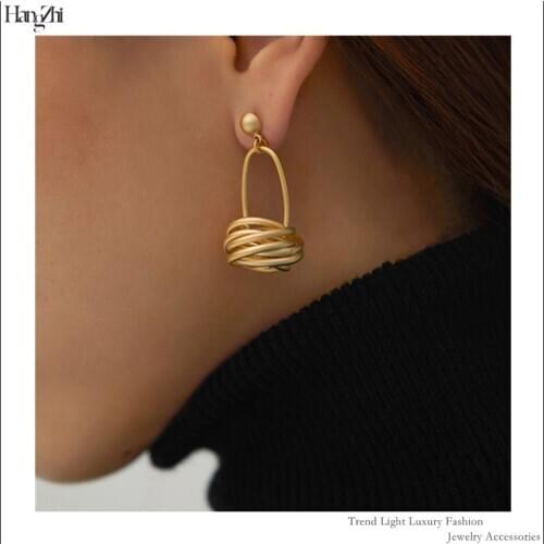 Women Metal Drop Earrings Jewelry Irregular Winding Matte Mesh Circle Korean New Style 2021 Trendy Fashionable Accessories