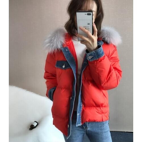 2020 New Womens Winter Down Jacket Hooded Korean Raccoon Fur Collar White Duck Down Coat Doudoune Femme Hiver KJ3037