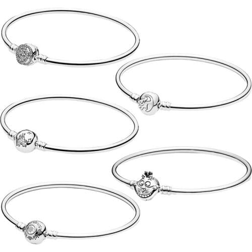Rigid Wrist Bangles Bracelets Women 925 Sterling Silver Jewelry Zircon Stone The Lion King Castle Princess Jasmine Aladdin Alice