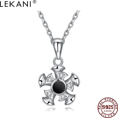 LEKANI 925 Sterling Silver Pendant Necklaces Geometric Cubic Zirconia Can Rotate Women Necklace Anniversary Fine Jewelry New