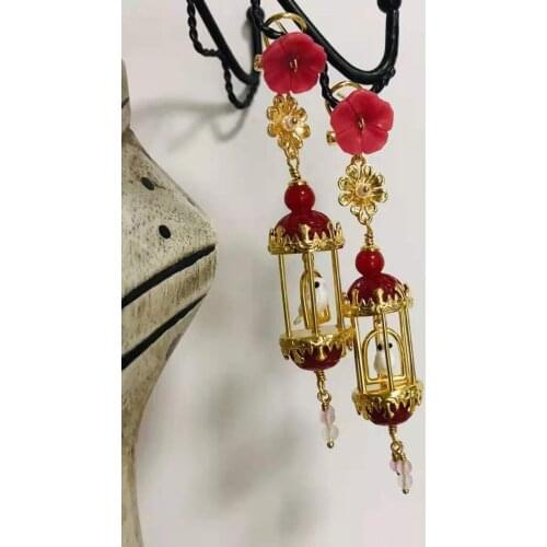 Golden classic European and American birdcage earrings