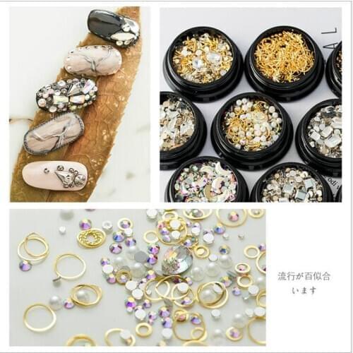 1 Box Mixed 3D Rhinestones Nail Art Decorations Crystal Gems Jewelry Gold AB Shiny Stones Charm Glass Manicure Accessories