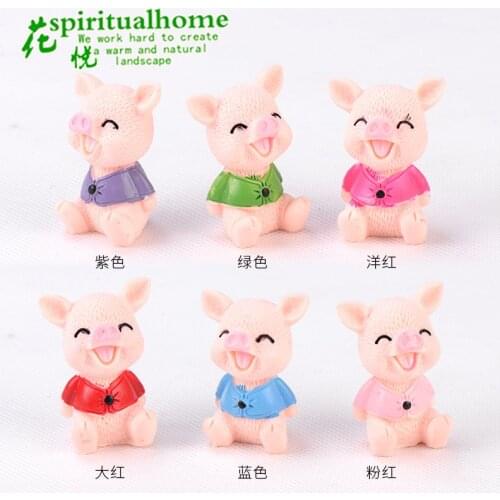 1PC Happy Smile Pigs Mini Miniature Figurine Fairy Garden Dollhouse Decor Micro Landscape Kawaii Accessories