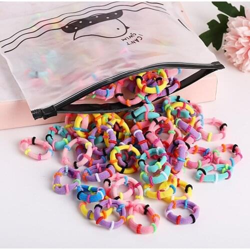 100pcs/Pack Colorful Scrunchie Hair Bands Girls Children Lovely Elastic Ponytail Holder Headband Kids Fashion Hair Accessories