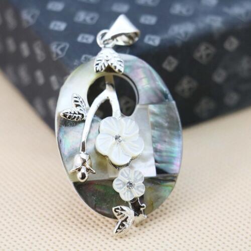 30*40mm ellipse Abalone seashells White flower pendants jewelry making design diy crafts Retail and wholesale Series