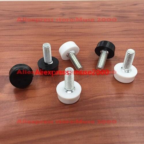 M6 x15mm steel screw bolt,16mm dia round plastic base Screw On Feet pre embedded nut plug pad blank tube insert end Levelling