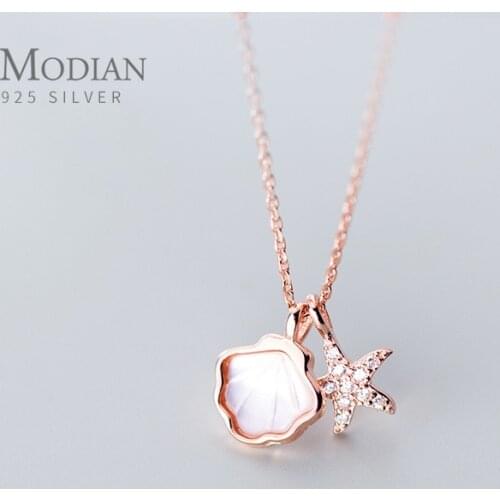 Modian Real 925 Sterling Silver Link Chain Necklace for Women Shiny Zircon Starfish Shell Pendant Necklace Fine Jewelry 2020 New