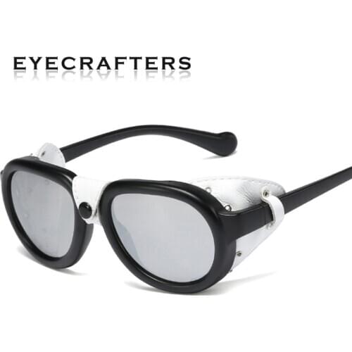 EYECRAFTERS 2020 Fashion Men Steampunk Gothic Goggles Sunglasses Women Retro Fashion Leather With Side Shades Round Sun glasses
