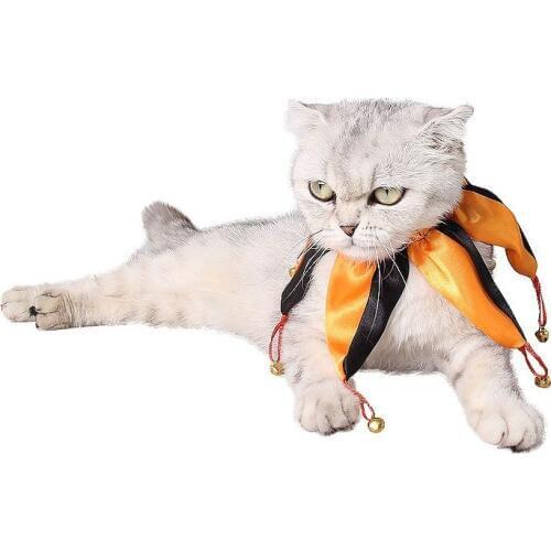 Halloween Clown Pet Cat Dog 6 Horn Halloween Clown Costume Cosplay Collar Tie Scarf with Bell Masquerade Party Gift Pet Supplies