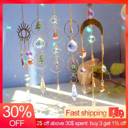 Crystal Star Sun Wind Chimes Hexagon Diamond Prisms Hanging Light Catcher Rainbow Make Window Curtains Pendant Home Room Deocr