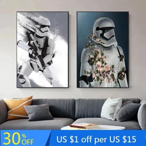 Empire Commando Full of Flowers Classic Movie Star Wars Theme Canvas Poster Indoor Cuadros Decorative Painting wall art gray
