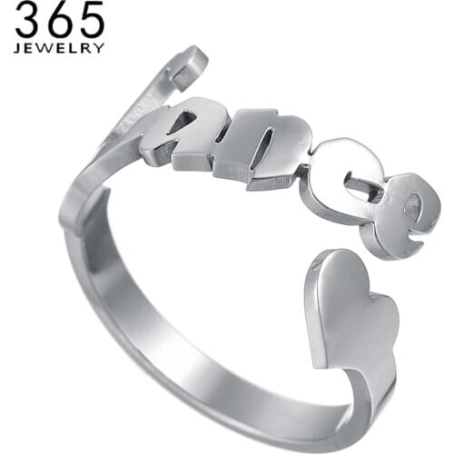 Personalized Stainless Steel Name Rings Women Gold Color Cute Heart Sprial Adjustable Size Ring Bridesmaid Gifts Never Fade