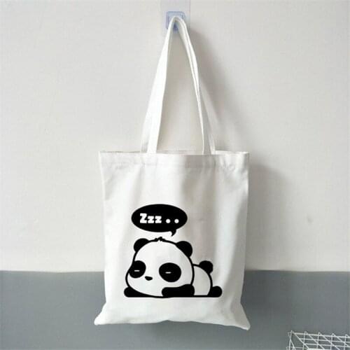 Pictures Of Pandas Eating Bamboo Cartoon Cute Animal Print Ladies Handbags Canvas Tote Bag Shopping Women Reusable Shoulder Bags