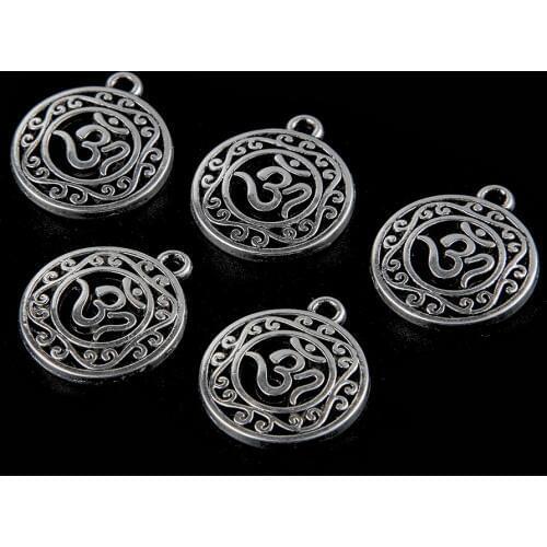 30pcs 18mm Antique Silver Color Bead Round OM Yoga charms Pendants fit Bracelet Necklace Earrings Bangles Anklets DIY making