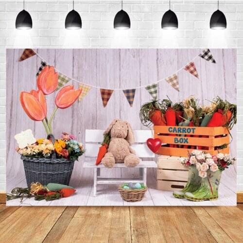 Laeacco Easter Bunny Carrot Wooden Board Birthday Portrait Custom Photo Photography Backdrop Photo Background For Photo Studio