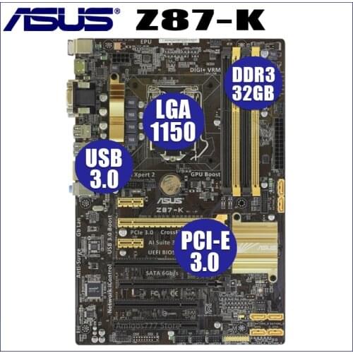 LGA1150 DDR3 Z87 For ASUS Z87-K 100% Original Motherboard32G Z87K Desktop Mainboard Mother board USB3.0 SATA III VGA OC Used