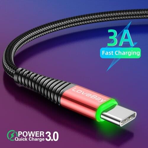LUPWAY 3A LED Light USB Type-C Cable Fast Charging Cable For Samsung Galaxy Xiaomi Huawei Mobile Phone Type-C Charger Cord