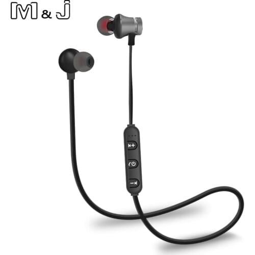 M&J Metal Sports Wireless Headphone Bluetooth Earphone Sweat Proof Earphone Magnetic Earpiece Stereo Headset for Mobile Phone