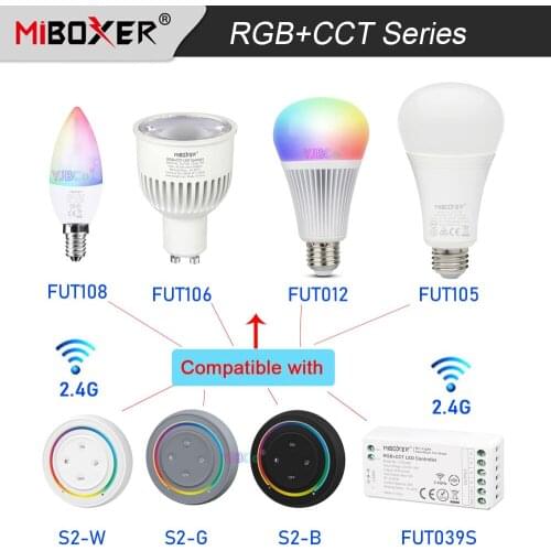 Miboxer 2.4G Rainbow Remote RGB+CCT LED Controller Round White/Black/Gray dimmer switch for Milight RGB+CCT LED Light Bulb Lamp