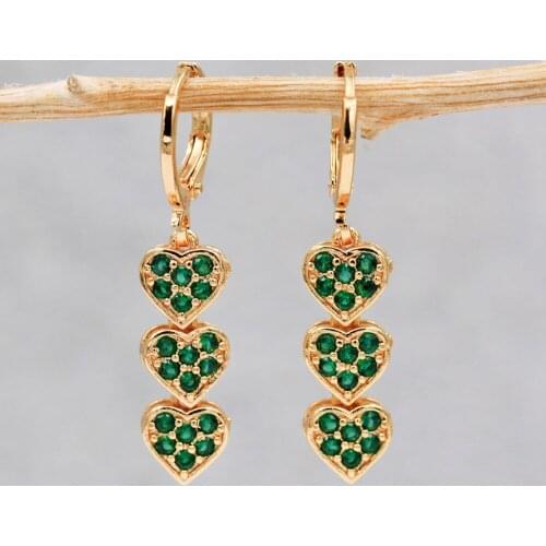 Trendy Gold Dangle Heart Earrings Red Green Cubic Zirconia Stone For Women Girls Fashion Jewelry Accessories Wedding Gift