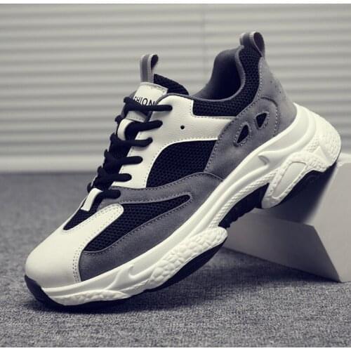 Chunky Sneakers Men Platform Shoes Light Breathable Running Shoes 2021 Spring Autumn Fashion Leather Stitching Mesh Causal Shoe
