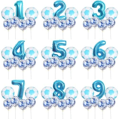 7pc 32inch Number Gold Blue football Balloons Set Birthday Wedding Party Decorations Confetti Latex Balloon Baby Shower Globos