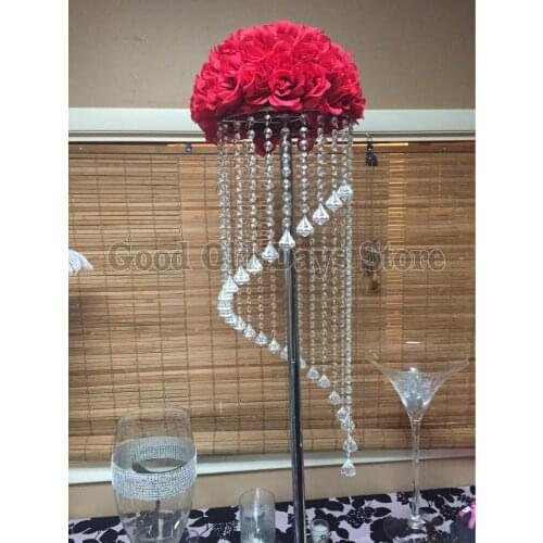 2022 New 70 cm Tall Crystal table centerpiece with beads strands Rotated Flower Stand Wedding decoration 10pcs/lot