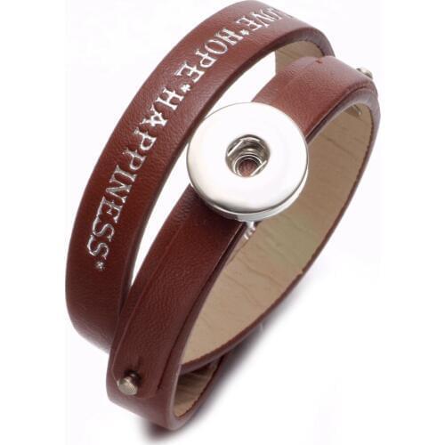 New Arrivals Brown PU Leather DIY Lucky Armband Snap Bracelet 18mm Snap Button Jewelry For Snap Jewelry SZ0479m