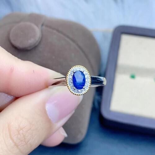 Charming blue natural sapphire ring for women jewelry real 925 silver gold plated oval natural gem girl birthday gift birthstone