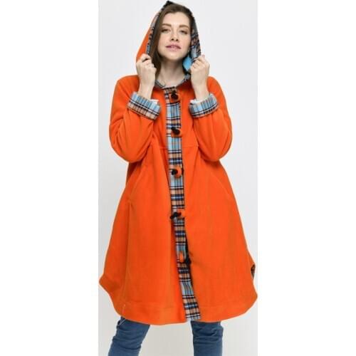Very Vivid Stylish Casual And High Street Style For Women Hooded Plaid Pattern Magic Cotton Fleece Jacket