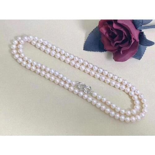 D1207 Pearl Necklace Fine Jewelry Almost Round 7.5-8.5mm Nature Fresh Water White Pearls Necklaces for Women Fine Presents