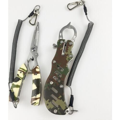 Stainless Steel Camouflage Fishing Pliers and Fish Lip Gripper Holder Tools Set Braid Line Cutters Split Ring Opener
