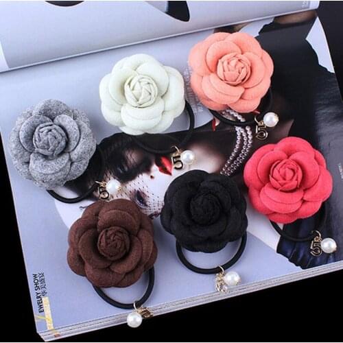 Fashion Handmade Rose flower Elastic headband for Women rubber elastic hair bands girls Ponytail Holder hair accessories