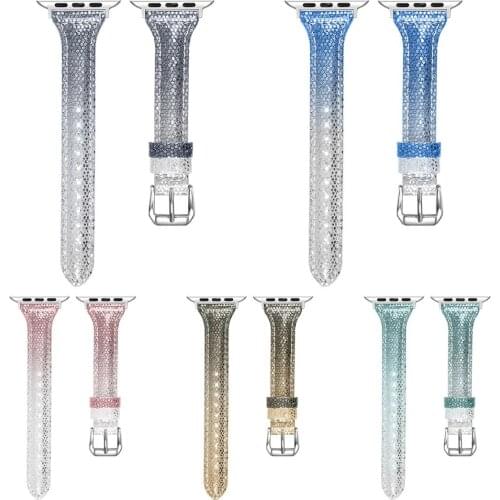 1pc Trendy Gradient Color Genuine Leather Band Strap Luxury Watch Leather Bracelet Sport Band Replacement For For iWatch Series