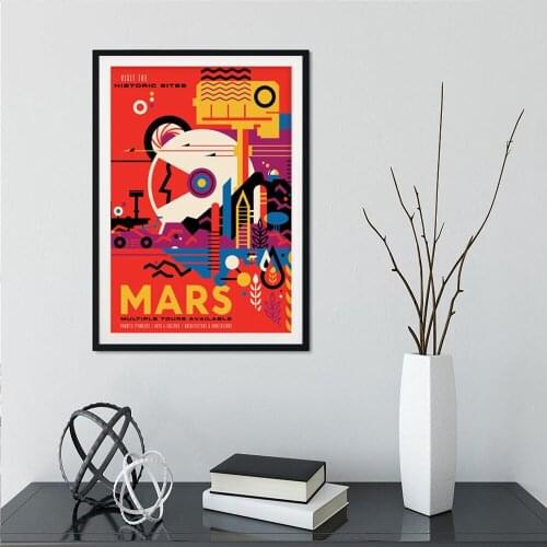 Retro Poster For Home Decor Mars Space Print Canvas Painting Spaceship Tourism Modern Red Wall Picture