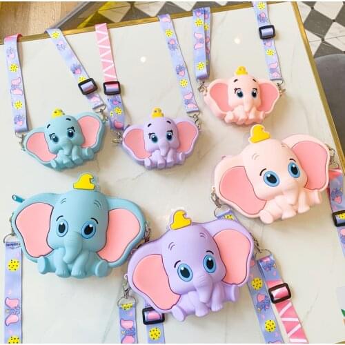 Disney Cartoon Backpack Dumbo Cute Silicone Coin Purse Girl Student Portable Shoulder Messenger Lipstick ID Storage Bag Coin Bag