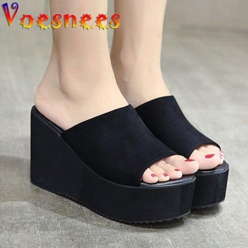 Black White Simple Comfortable Women Slipper Summer Casual Wedges Women Shoes Fashion Pure Colour Platform High Heel Sandals
